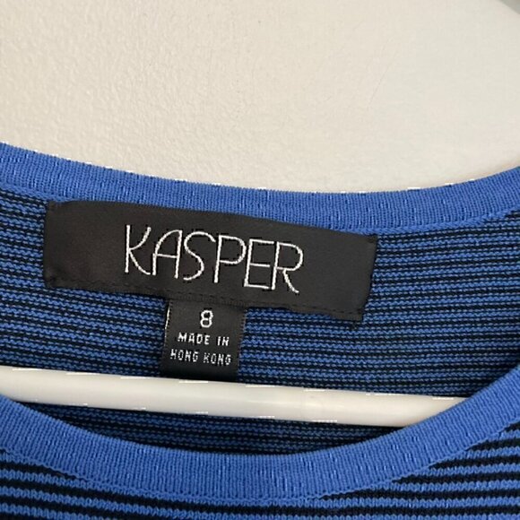KASPER Blue Black Horizontal Striped Short Sleeve Office Preppy Knit Sweater Top - Picture 3 of 10